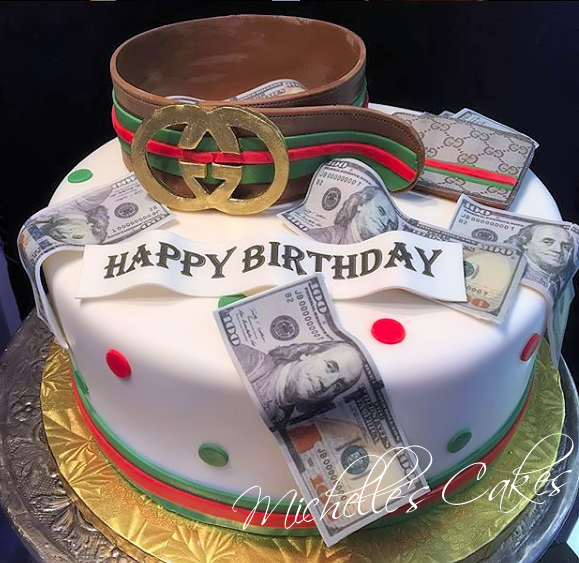 Elite Cake Designs - Novelty Birthday cake of a beautiful Gucci Mens  Briefcase with lots of dollars!